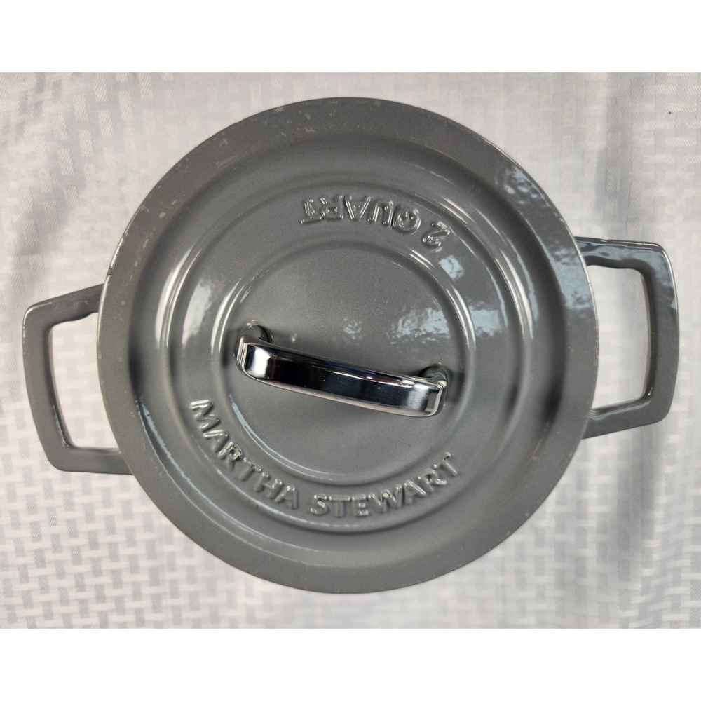 Martha Stewart 2 Quart Gray Enameled Cast Iron Dutch Oven Round With Lid 2 Qt